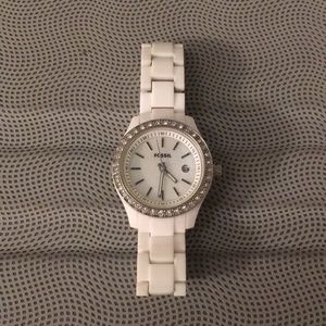 White Fossil Watch with Mother of Pearl Glitz